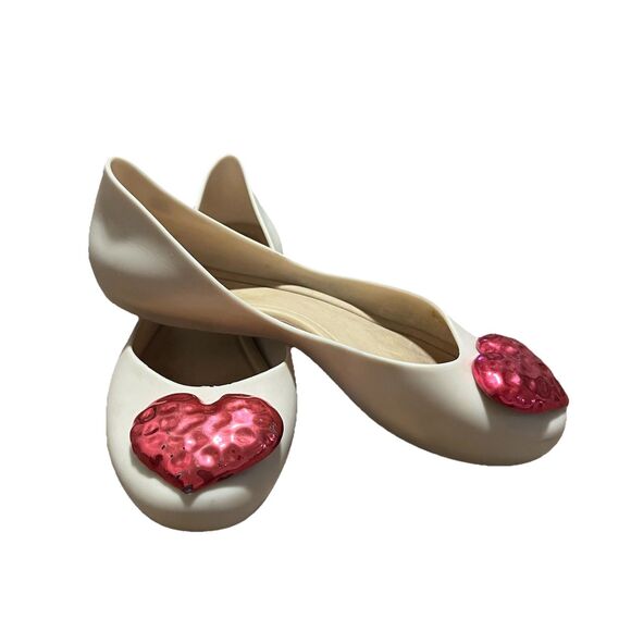 Zaxy Cream Ballerina Flats Metallic Pink Heart Jelly Flats Women's Size 5 - Picture 1 of 15